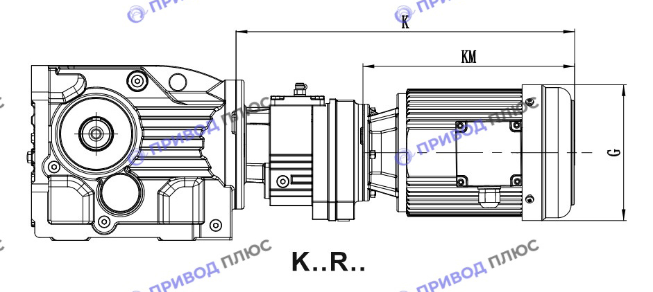 Конический мотор-редуктор K/KA/KH/KF/KAF/KHF127R77-Y63S4-0,12-14975-A-M1-0⁰